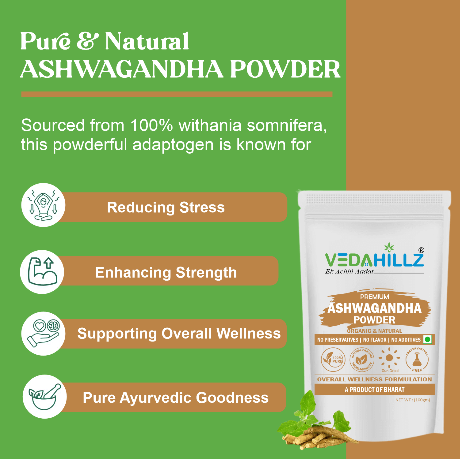 Vedahillz Ashwagandha Powder Made from Carefully Selected Ashwagandha Roots